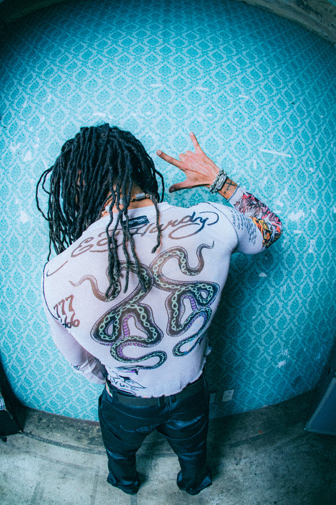 Ed Hardy x Matuê "Tattooed Skin 2" Tule Masculino Bege