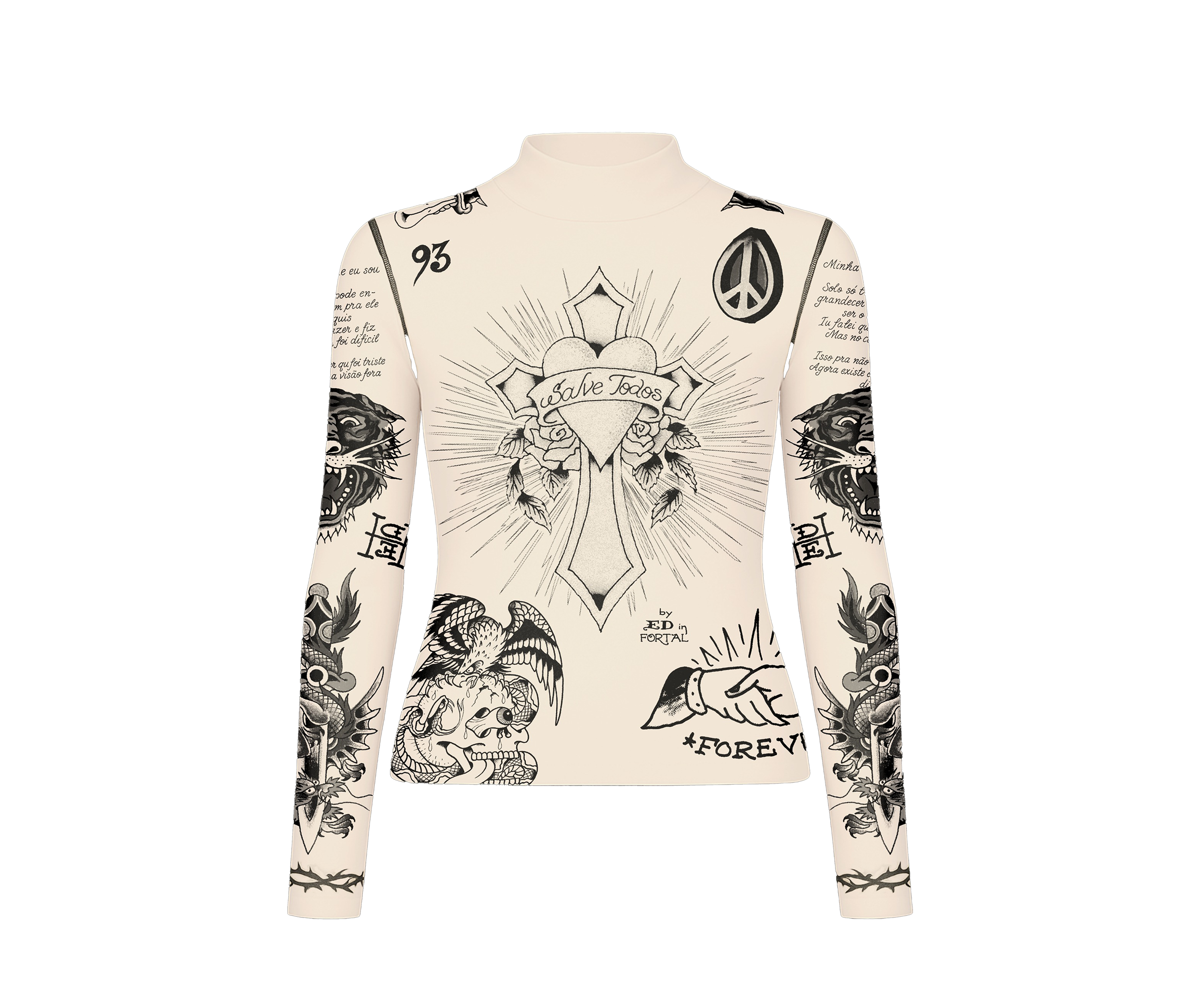 Ed Hardy x Matuê "Tattooed Skin" Tule Feminino Bege